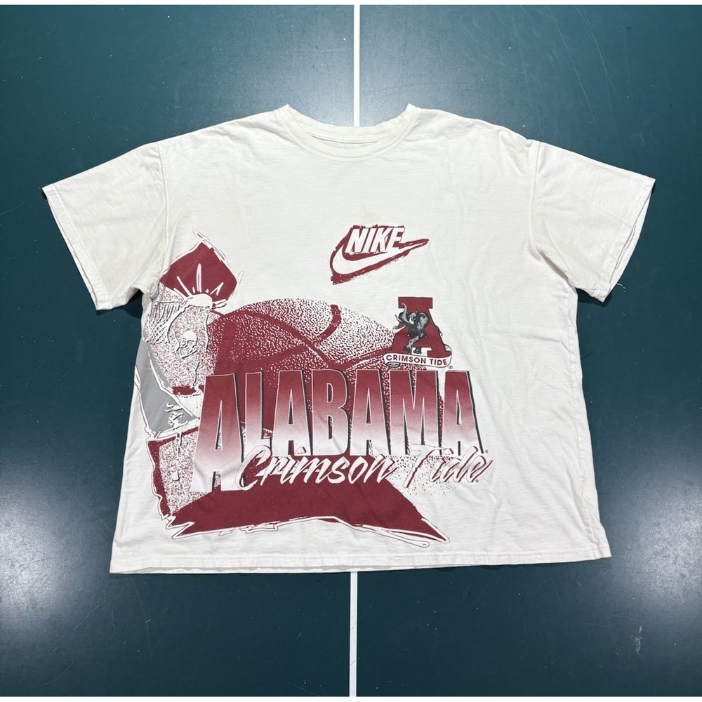 Nike Alabama Crimson Tide T Shirts Mens 2XL White Red Retro Graphic NCAA